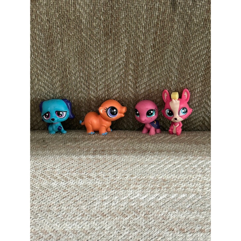 Littlest Pet Shop Figure Lot Blue Dog Orange Lion Pink Turtle Fox LPS Toy 4pc